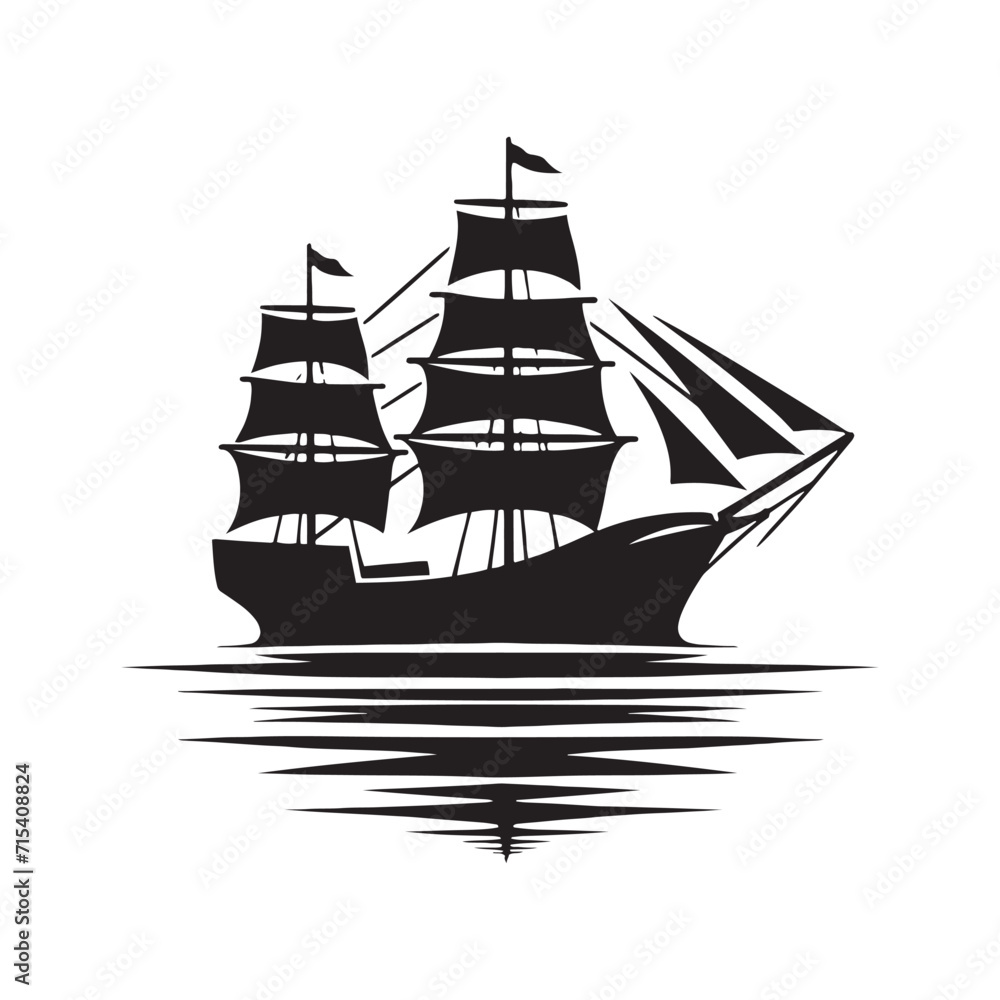 Yachting Dreams: Boat Silhouettes Invoking Dreams of Nautical Luxury and Yachting Aspirations - Transportation Silhouette - Ship Vector - Yacht Silhouette
