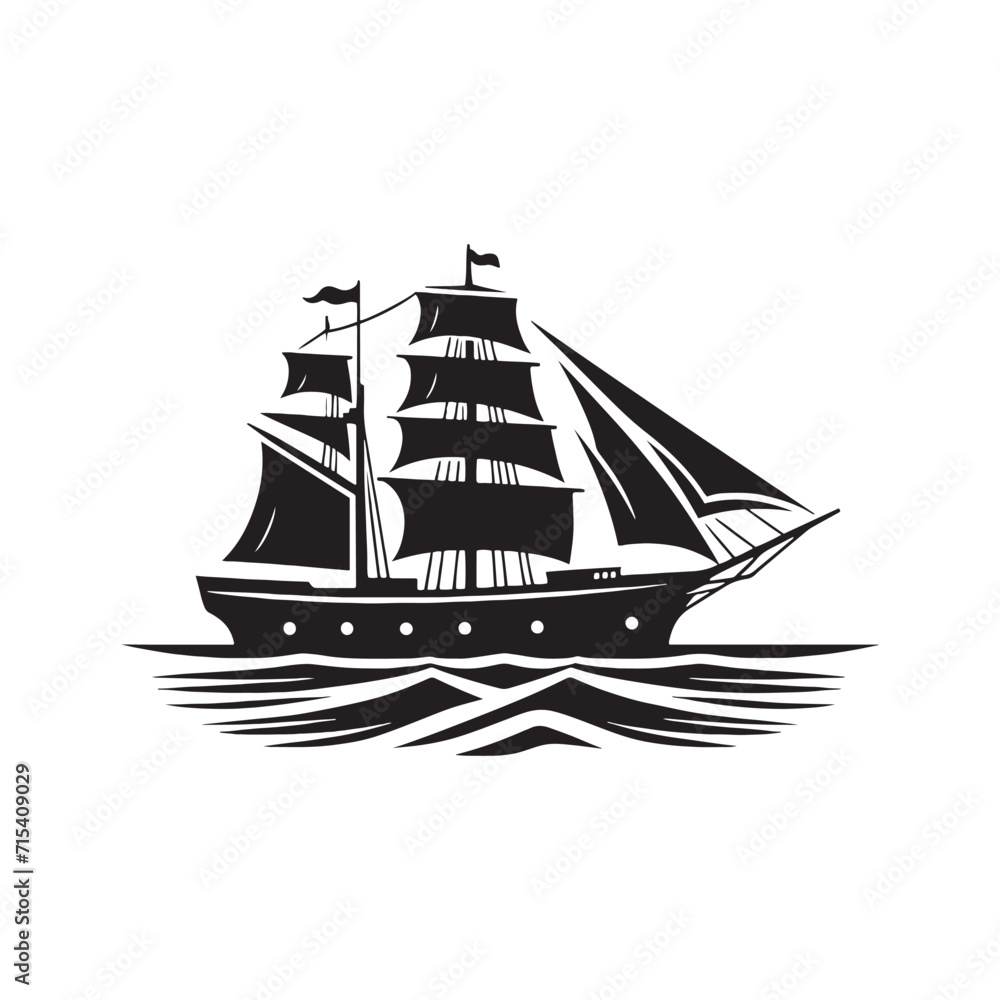 Maritime Elegance: Boat Silhouettes Crafted with Artistic Precision to Capture the Essence of Nautical Beauty - Transportation Silhouette - Ship Vector - Yacht Silhouette
