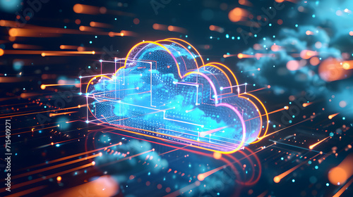 Digital illustration of cloud computing concept with circuit connections. photo