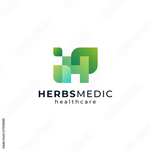 letter H with leaf for plant and hidroponic logo design