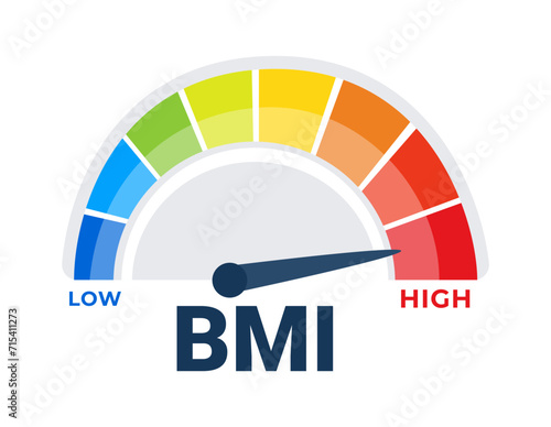 Comprehensive Body Mass Index BMI Meter Vector Illustration Displaying Weight Categories from Low to High