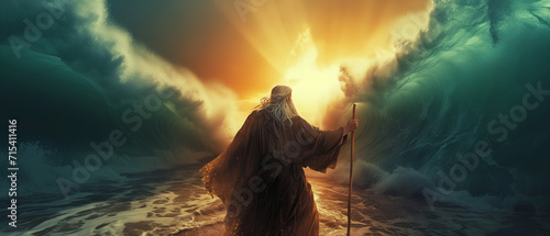 Crossing of the Red Sea during exodus, Moses splitting the red sea photo