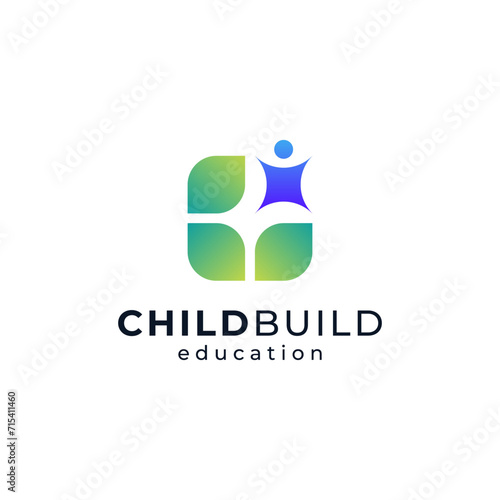 shiny leaves and children for child care, education or orphanage logo design