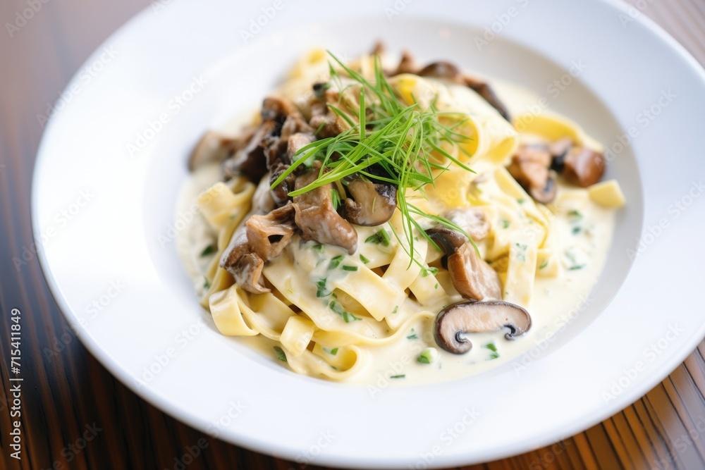 fettuccine alfredo with a variety of mixed mushrooms