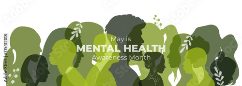 Mental health banner.Flat vector illustration with silhouettes of men and women. photo