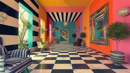 Vivid modern colorful interior. Super extravagant room design with optical illusion elements © Vladimir