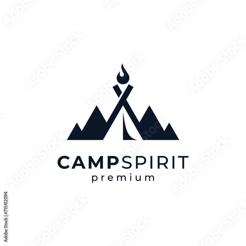 mountain, camp and campfire tents for adventure, hiking and camping logos
