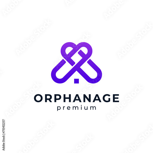 simple home and love for social, childcare, charity and orphanage logo design