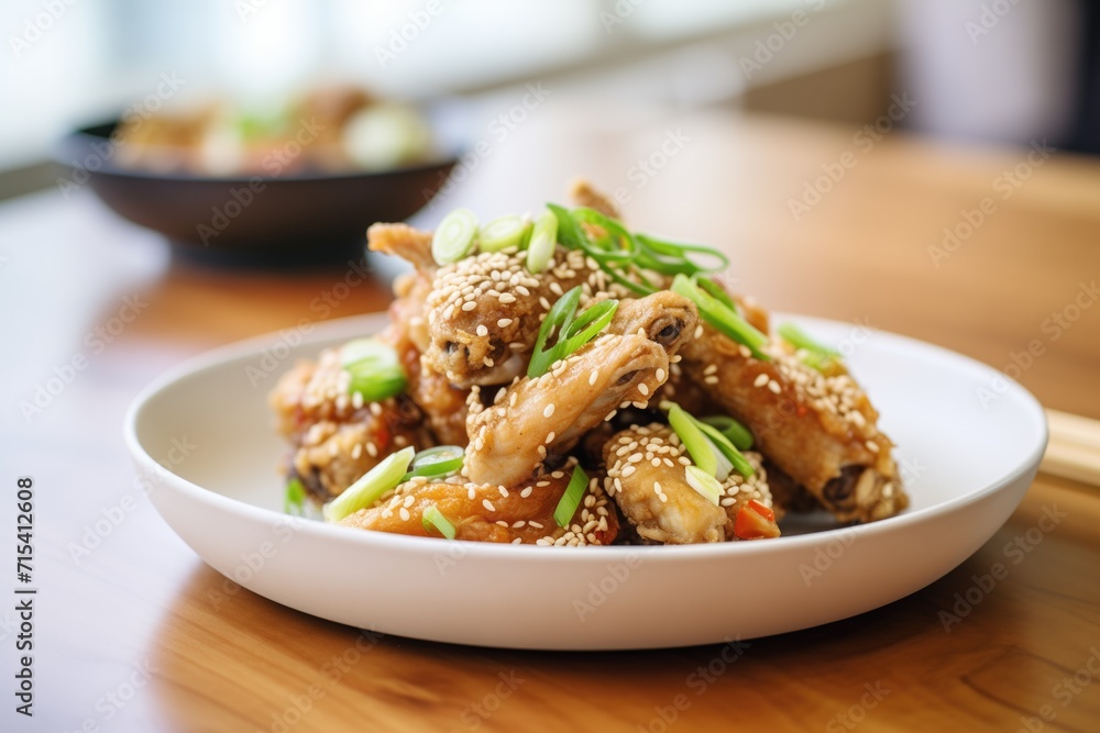 asian-style fried chicken with sesame seeds and green onions asian-style fried chicken with sesame seeds and green onions