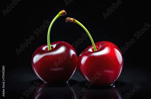 Two cherries on a black background