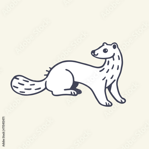 Cute woodland animal  funny fluffy pet outline. Lovely forest polecat  domestic ferret  friendly weasel. Furry mink contour sketch in childish style. Flat hand drawn isolated vector illustration