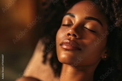 Portrait of a young African American woman relaxing in spa in the water. The concept of healing, relaxation, rejuvenation and restoration of the body. 