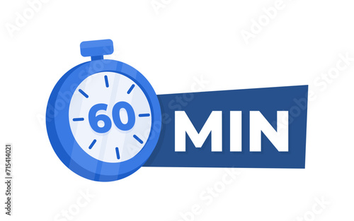 60 Minute Countdown Timer Icon Blue Stopwatch for Time Management and Productivity Concept