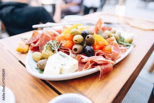 antipasto platter with cured meats, cheese, and olives