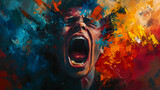 Intense Oil Painting of a Screaming Man