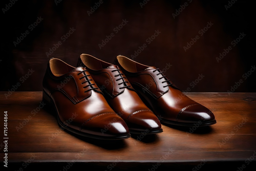 pair of black shoes on wooden background