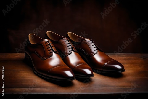 pair of black shoes on wooden background