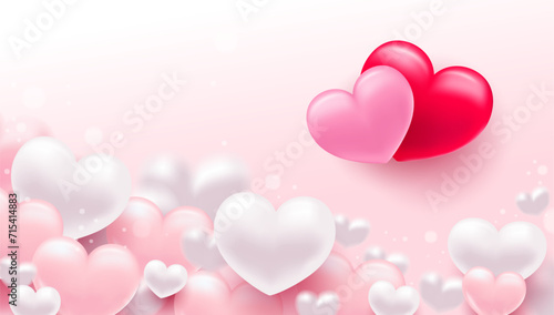 Background with heart. Delicate bright with 3D volumetric hearts. Texture for banner and postcard. Suitable for Valentine's Day and Mother's Day.