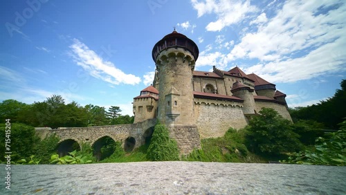 Kreuzenstein castle near Leobendorf in Lower Austria. medieval castle, popular tourist sightseeing day trip from Vienna.  photo