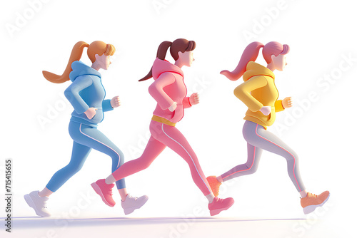 三人でジョギングする女性 