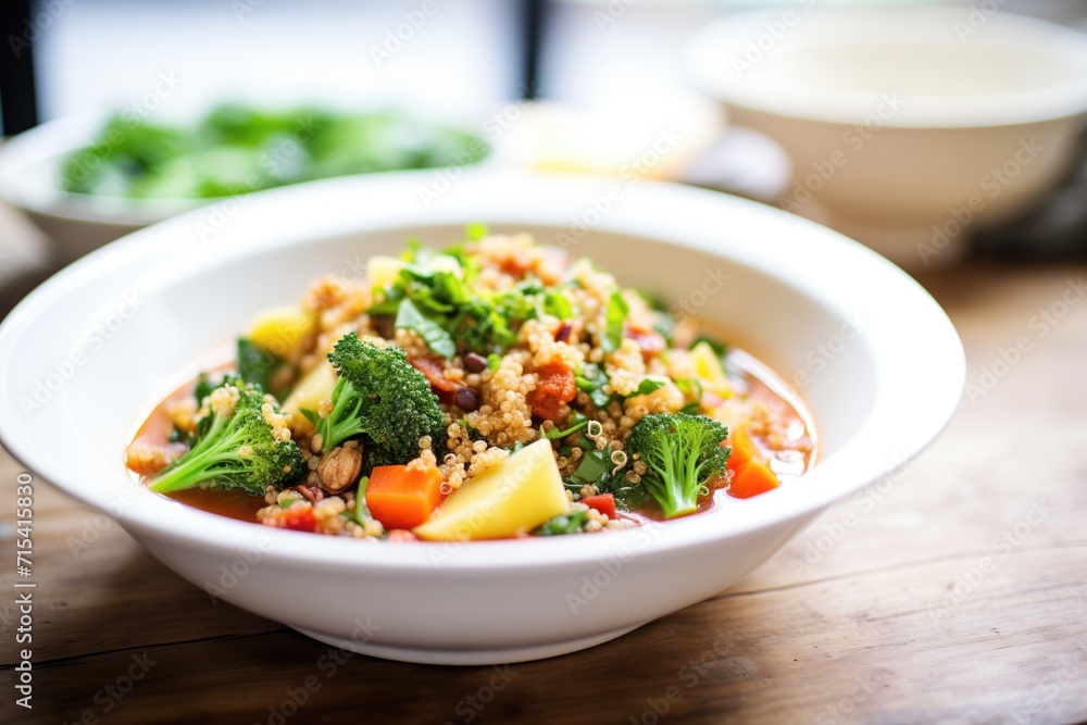 vegan minestrone close-up, quinoa and kale added vegan minestrone close-up, quinoa and kale added