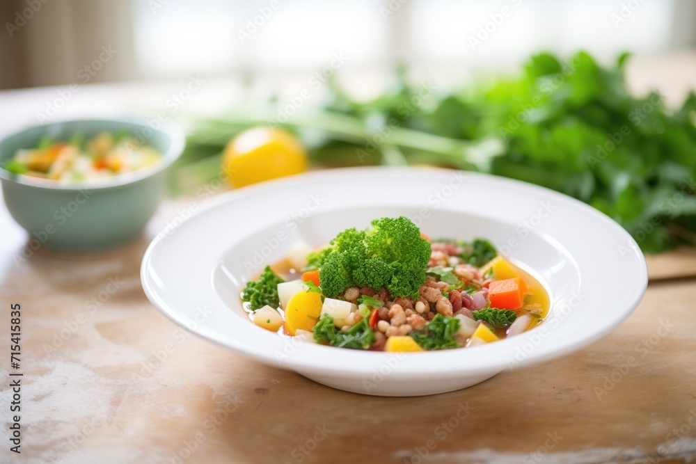 minestrone with fresh parsley, bright kitchen minestrone with fresh parsley, bright kitchen