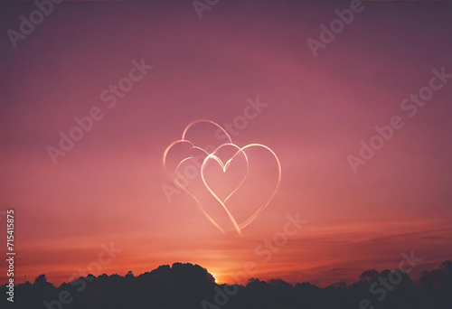 silhouette of a heart shaped of death tree on sunset sky, peaceful screen concept
