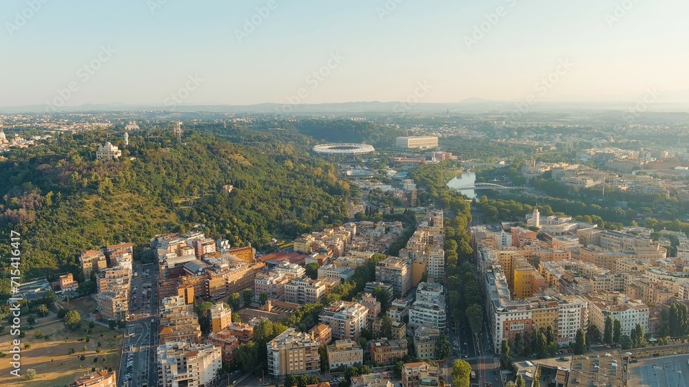 Rome, Italy. Observatory of Rome. Roman quarter Della Vittoria. Morning hours, Aerial View