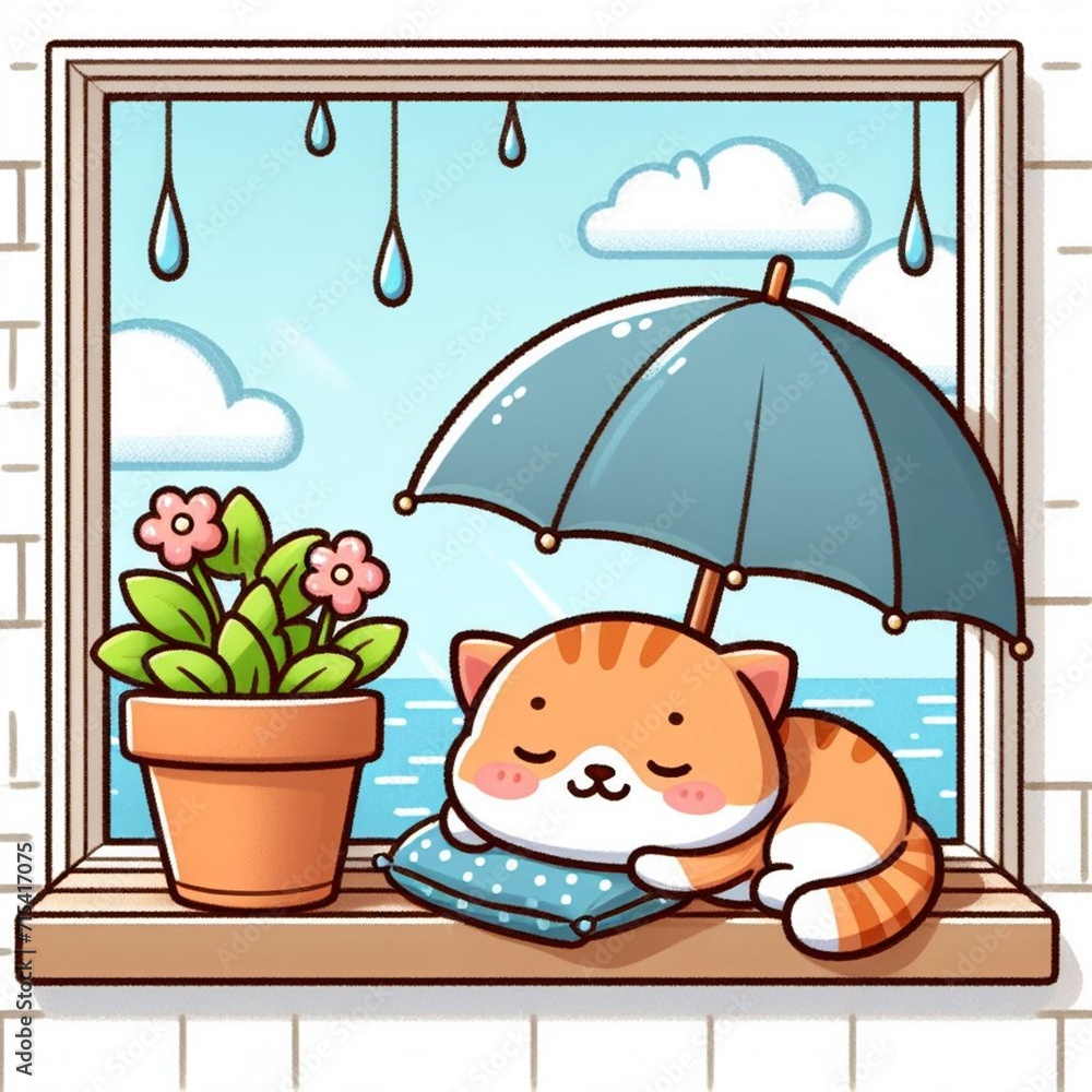 Naklejka premium cat and umbrella