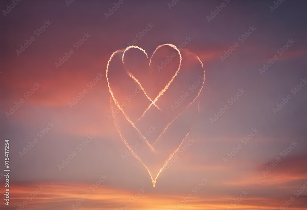 Fototapeta premium Glowing heart shape formed by light trails in a sunset sky