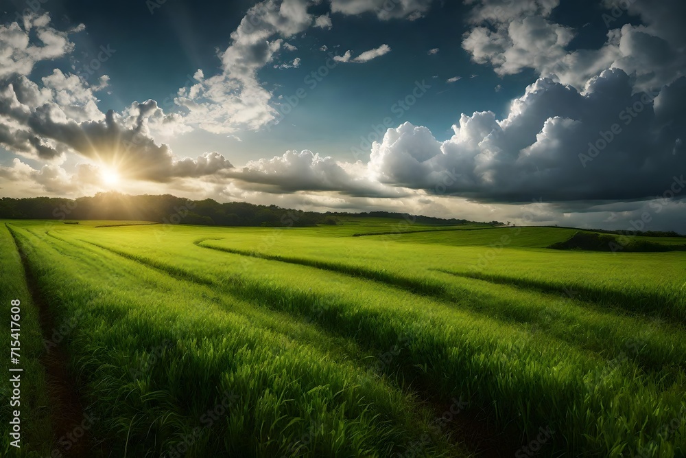 green field and blue sky