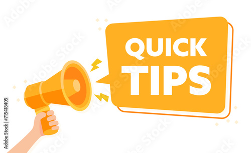 Informative Quick Tips Announcement with Hand Holding a Megaphone Illustration