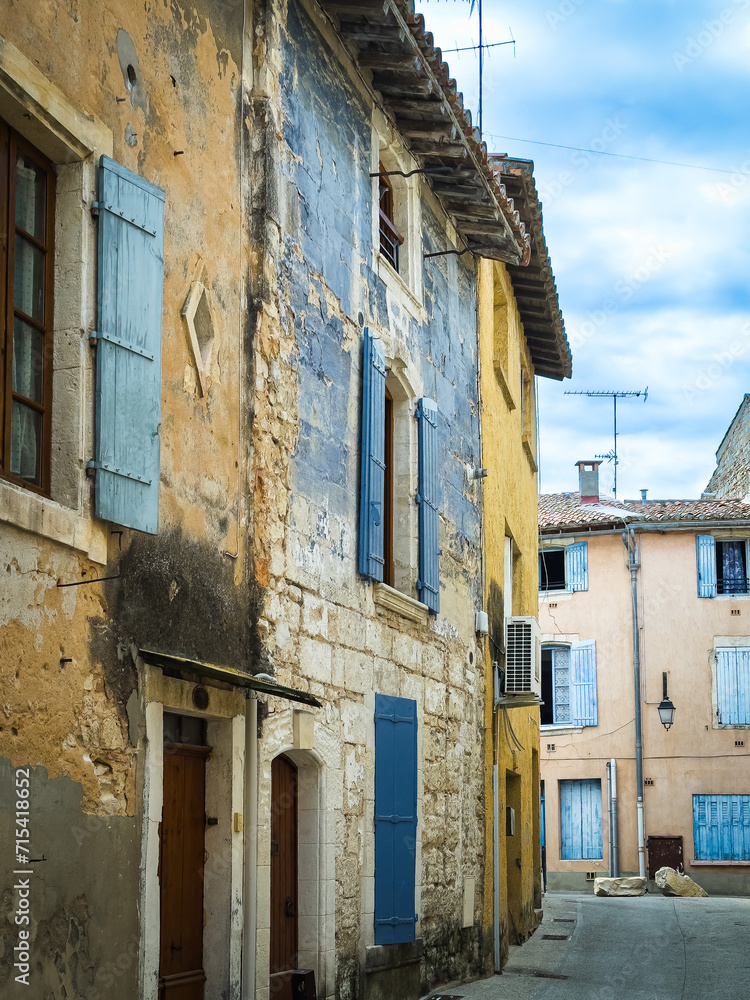 Street view of old village Saint-Gilles in France