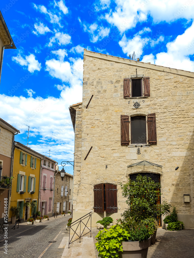 Street view of old village Saint-Gilles in France