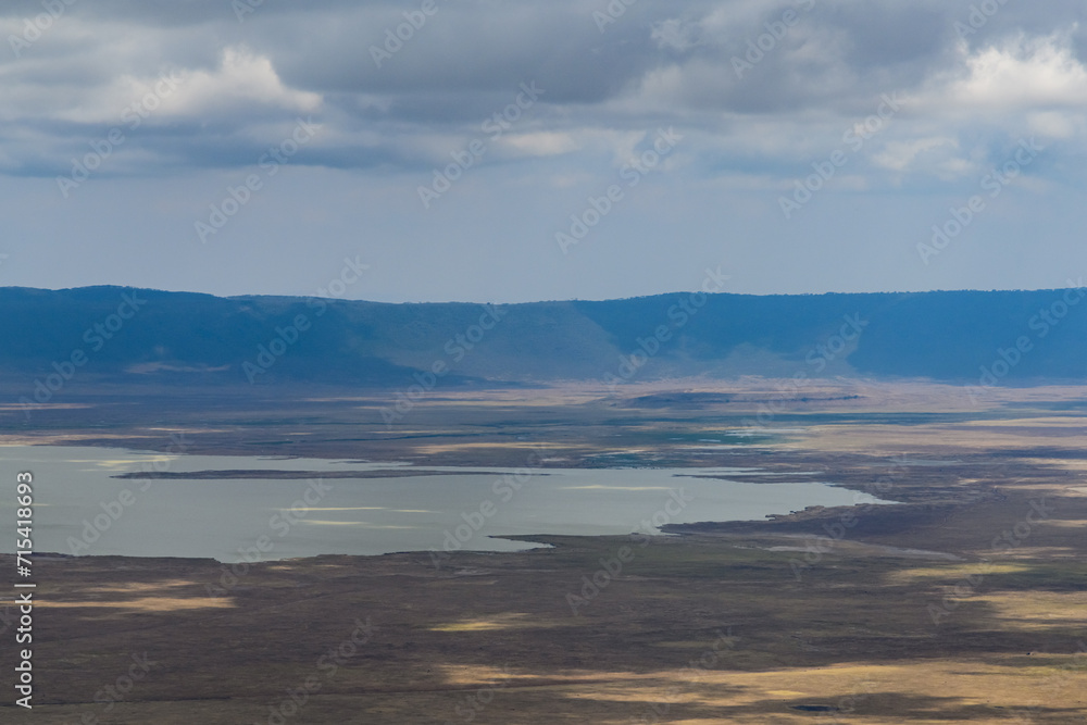 View of the Ngorongoro crater in Tanzania. Ngorongoro conservation area. African landscape. WIld nature