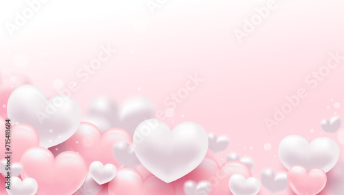 Background with heart. Delicate bright with 3D volumetric hearts. Texture for banner and postcard. Suitable for Valentine's Day and Mother's Day.