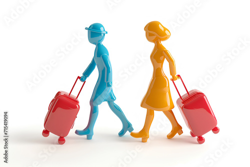 カラフルなシルエットの二人とスーツケース © mamio