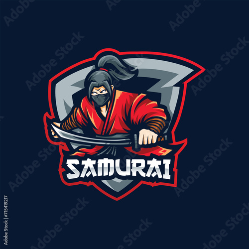 Samurai Mascot Esport Logo Design Illustration For Gaming Club