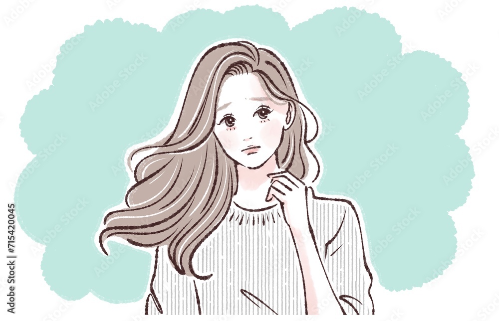 悩む/考える/落ち込む/不安/どうしよう/うーん/悲しい/疑問/切ない/迷走/解説/説明/注目/教える/先生/解説者/アドバイス/黒板/授業/講義/こちら/案内する/注目/水彩/手描き/女性/女の子のイラスト素材 悩む/考える/落ち込む/不安/どうしよう/うーん/悲しい/疑問/切ない/迷走/解説/説明/注目/教える/先生/解説者/アドバイス/黒板/授業/講義/こちら/案内する/注目/水彩/手描き/女性/女の子のイラスト素材