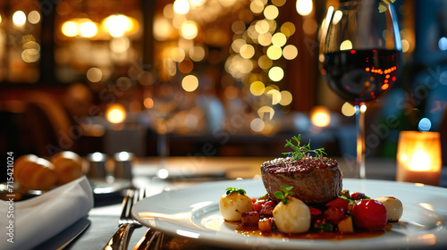Elegant Fine Dining: Grilled Steak with Seasonal Vegetables and Wine Pairing