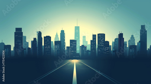 Road To City Skyscraper View Cityscape Background Skyline Silhouette with Copy Space Vector Illustration