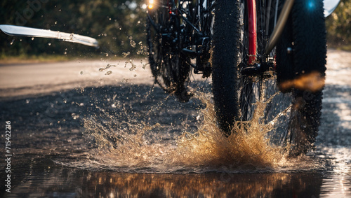 Bike splashing in puddle. photo