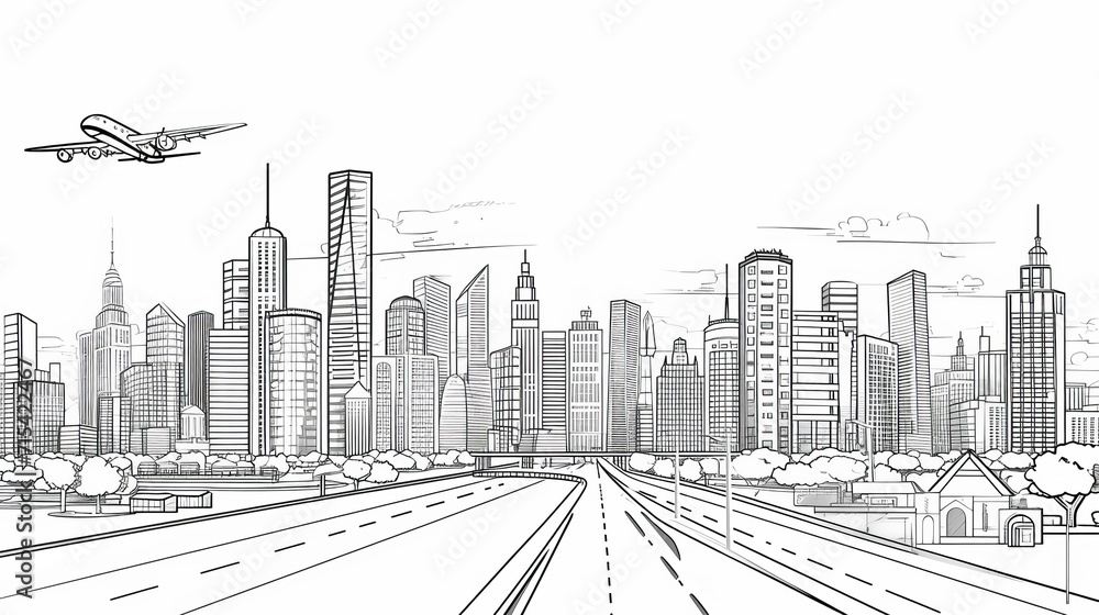 Black outlines Infrastructure illustration. Large highway in city. Black outlines Infrastructure illustration. Large highway in city.