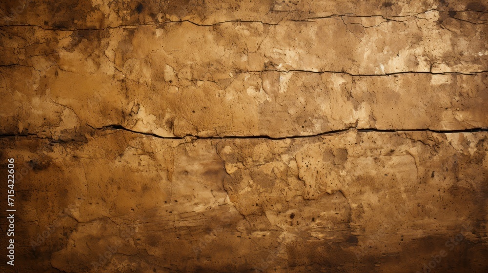  a close up of a stone wall with cracks and cracks on the side of the wall and a clock on the side of the wall.