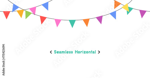 Seamless Horizontal Celebrate a Colorful cute flag garlands party isolated on white background. Birthday, Christmas, anniversary, and festival fair concept. Vector illustration flat cartoon design.