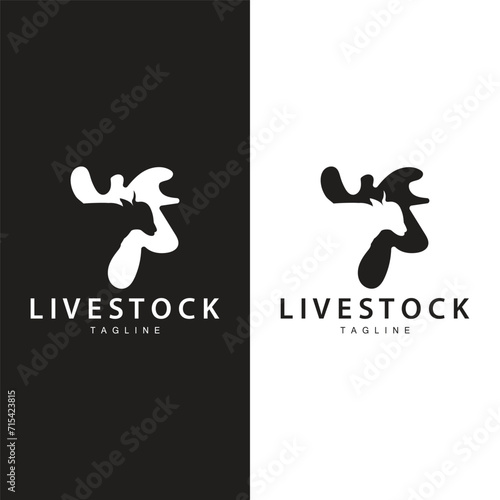 Cow Logo, Cattle Farm Vector, Silhouette Simple Minimalist Design Illustration, Symbol Template