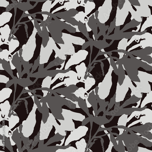 Masculine vector floral pattern with organic botanical shapes. Modern bold black white flower print, design in neutral scandi style.