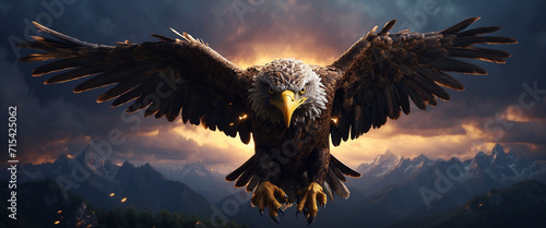 A majestic eagle flying in the stormy sky. A symbol of freedom, 3d render, Panoramic  © Jack Stock