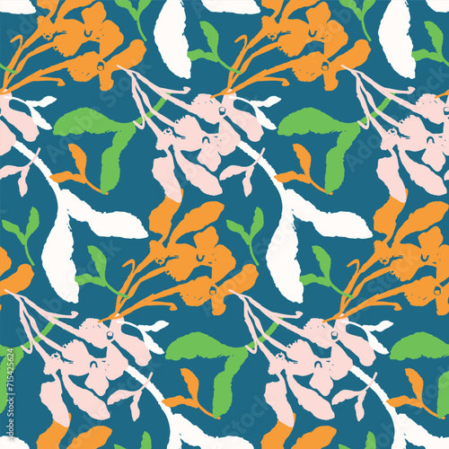 Trendy vector floral pattern with organic botanical shapes. Modern bold summer flower print, design in scandi style.