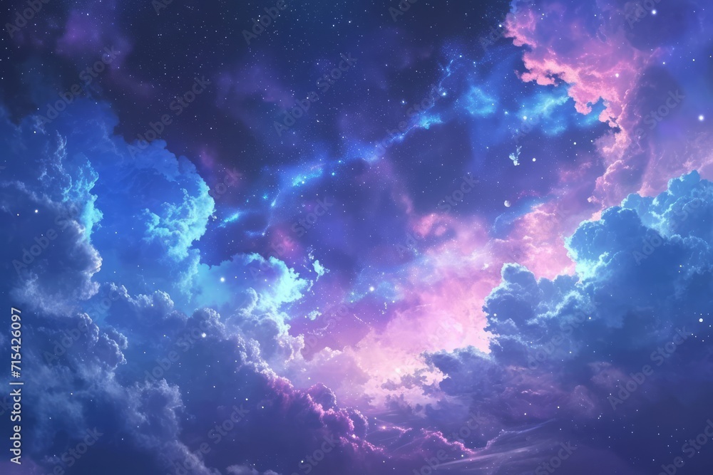 anime sky at night with a beautiful clouds and colorful image of universe